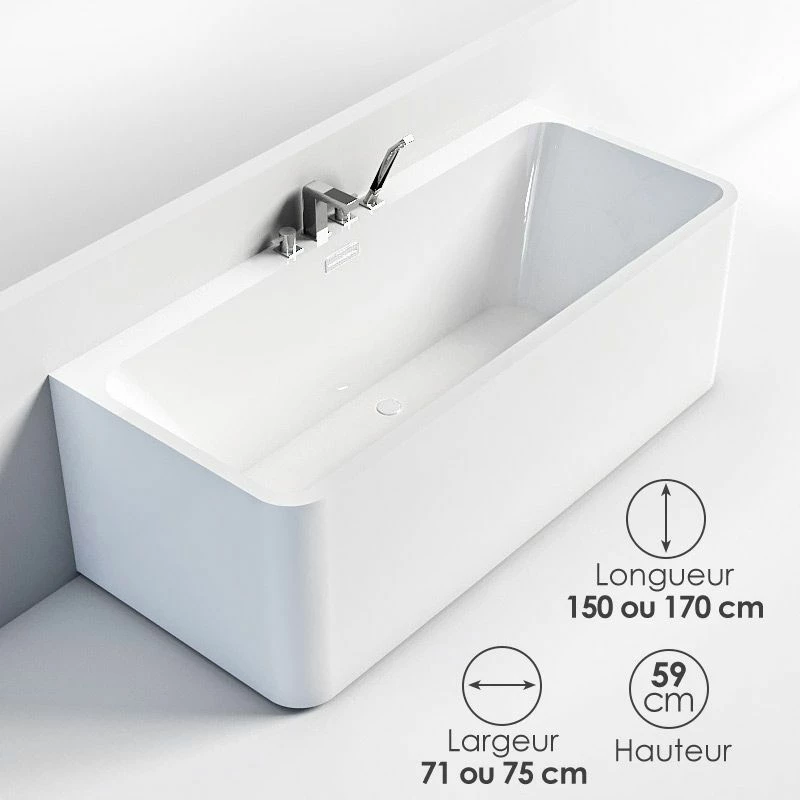 Baignoire îlot Contre Mur, 150x71 Cm Ou 170x75 Cm, Acrylique, OLIA 4 Baignoire îlot Contre Mur, 150x71 Cm Ou 170x75 Cm, Acrylique, OLIA – Image 2