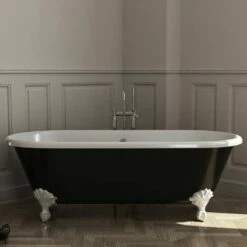 Baignoire îlot En Fonte, 170x77 Cm, Peinte En Noir, London -Produits De Salle De Bain Soldes 2024 baignoire ilot en fonte 170x77 cm peinte en noir london 2