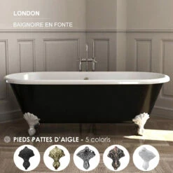 Baignoire îlot En Fonte, 170x77 Cm, Peinte En Noir, London