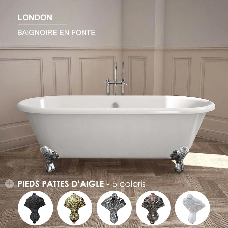 Baignoire îlot En Fonte Blanche, 170x77 Cm, London 3 Baignoire îlot En Fonte Blanche, 170x77 Cm, London