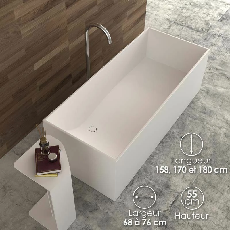 Baignoire îlot Rectangulaire, 158x68 à 180x76 Cm, Résine Minérale, Mineral 4 Baignoire îlot Rectangulaire, 158x68 à 180x76 Cm, Résine Minérale, Mineral – Image 2