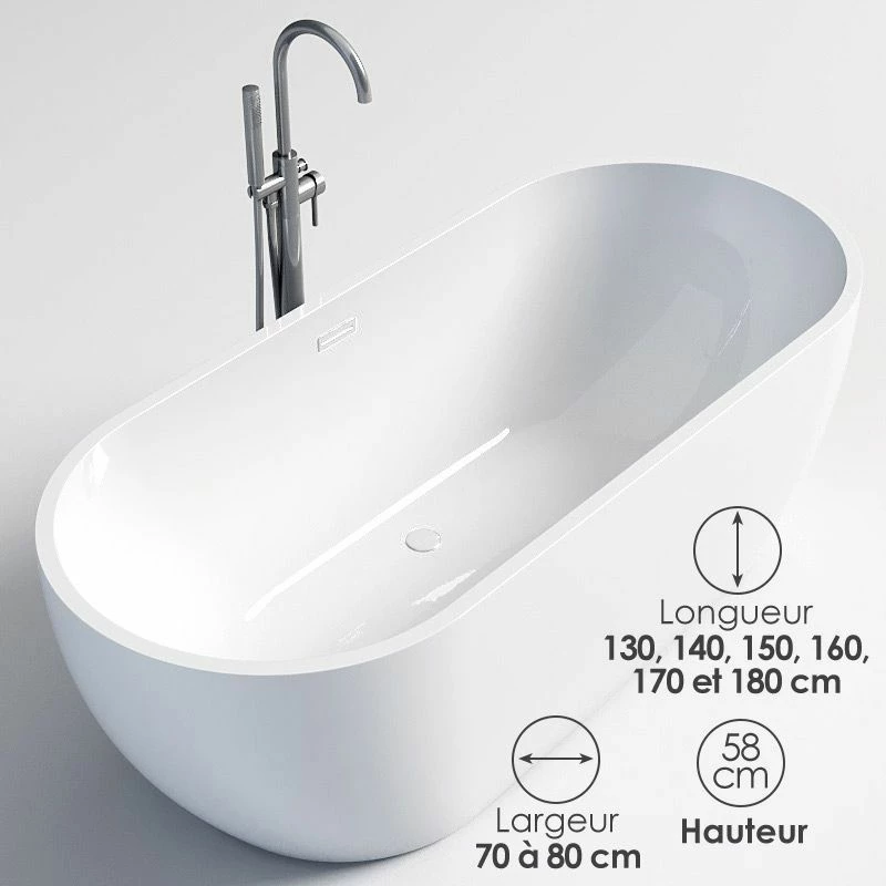 Baignoire îlot Ovale, 130 à 180cm, Acrylique , Calipso 4 Baignoire îlot Ovale, 130 à 180cm, Acrylique , Calipso – Image 2