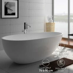 Baignoire îlot Ovale, 150x76 Cm à 180x90 Cm, Résine Minérale -Produits De Salle De Bain Soldes 2024 baignoire ilot ovale 170x86 cm materiau composite mineral 1