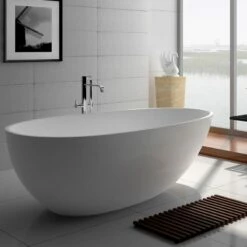 Baignoire îlot Ovale, 150x76 Cm à 180x90 Cm, Résine Minérale -Produits De Salle De Bain Soldes 2024 baignoire ilot ovale 170x86 cm materiau composite mineral 2