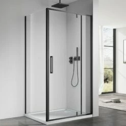 Cabine De Douche Pivotante 120 Ou 140 X 70, 80, 90 Ou 100 Cm, Noir Mat, Arena
