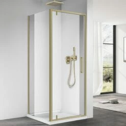 Cabine De Douche Pivotante 80, 90, 100 X 80, 90 Ou 100 Cm, Doré Brossé, Arena
