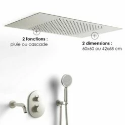 Composition Bain-douche Thermostatique Avec Ciel De Pluie Encastré Inox Brossé, Châtelet -Produits De Salle De Bain Soldes 2024 composition bain douche thermostatique avec ciel de pluie encastre inox brosse chatelet 1