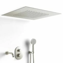 Composition Bain-douche Thermostatique Avec Ciel De Pluie Encastré Inox Brossé, Châtelet -Produits De Salle De Bain Soldes 2024 composition bain douche thermostatique avec ciel de pluie encastre inox brosse chatelet 2