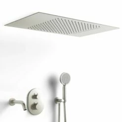 Composition Bain-douche Thermostatique Avec Ciel De Pluie Encastré Inox Brossé, Châtelet -Produits De Salle De Bain Soldes 2024 composition bain douche thermostatique avec ciel de pluie encastre inox brosse chatelet 4