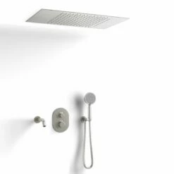 Composition Bain-douche Thermostatique Avec Ciel De Pluie Encastré Inox Brossé, Châtelet -Produits De Salle De Bain Soldes 2024 composition bain douche thermostatique avec ciel de pluie encastre inox brosse chatelet 5