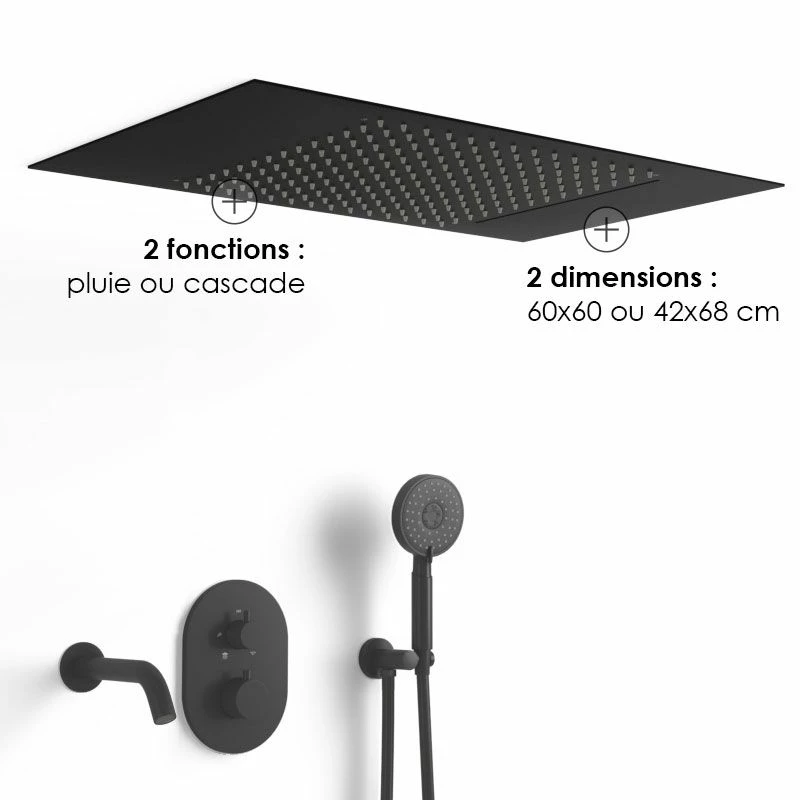 Composition Bain-douche Thermostatique Avec Ciel De Pluie Encastré Noir Mat, Châtelet 4 Composition Bain-douche Thermostatique Avec Ciel De Pluie Encastré Noir Mat, Châtelet – Image 2