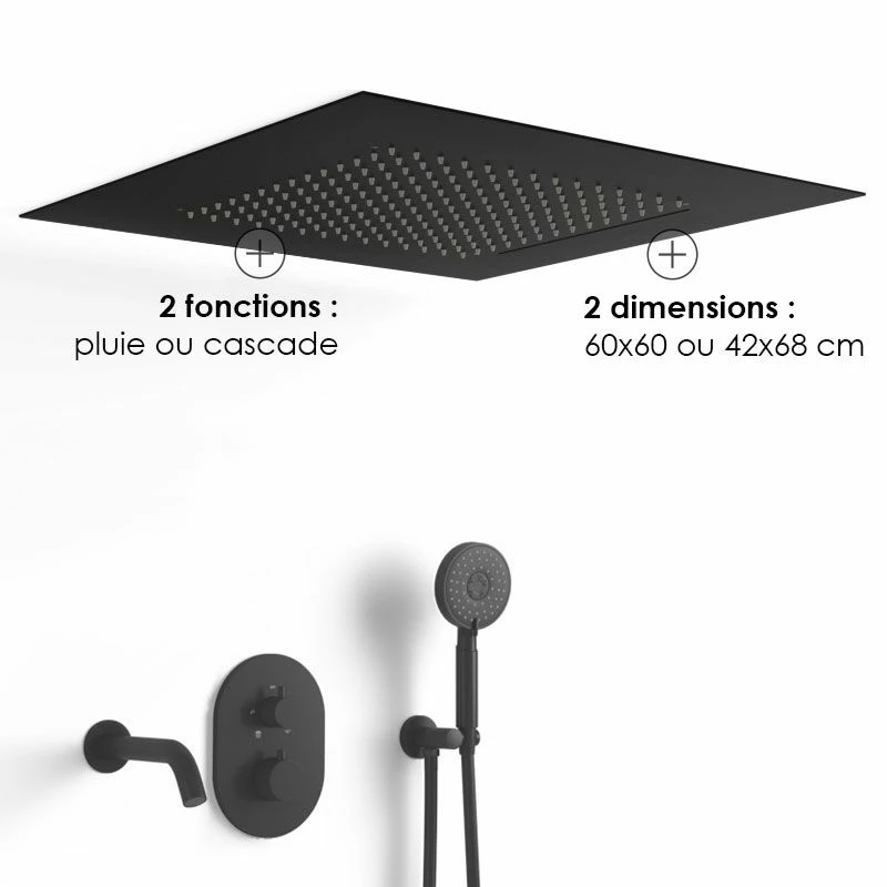 Composition Bain-douche Thermostatique Avec Ciel De Pluie Encastré Noir Mat, Châtelet 3 Composition Bain-douche Thermostatique Avec Ciel De Pluie Encastré Noir Mat, Châtelet