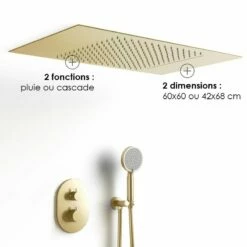Composition De Douche Thermostatique Avec Ciel De Pluie Encastré Doré Brossé, Châtelet -Produits De Salle De Bain Soldes 2024 composition de douche thermostatique avec ciel de pluie encastre dore brosse chatelet 10