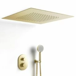 Composition De Douche Thermostatique Avec Ciel De Pluie Encastré Doré Brossé, Châtelet -Produits De Salle De Bain Soldes 2024 composition de douche thermostatique avec ciel de pluie encastre dore brosse chatelet 11