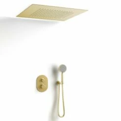 Composition De Douche Thermostatique Avec Ciel De Pluie Encastré Doré Brossé, Châtelet -Produits De Salle De Bain Soldes 2024 composition de douche thermostatique avec ciel de pluie encastre dore brosse chatelet 12