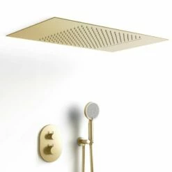 Composition De Douche Thermostatique Avec Ciel De Pluie Encastré Doré Brossé, Châtelet -Produits De Salle De Bain Soldes 2024 composition de douche thermostatique avec ciel de pluie encastre dore brosse chatelet 13