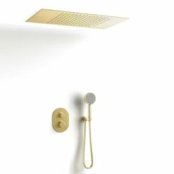 Composition De Douche Thermostatique Avec Ciel De Pluie Encastré Doré Brossé, Châtelet -Produits De Salle De Bain Soldes 2024 composition de douche thermostatique avec ciel de pluie encastre dore brosse chatelet 14