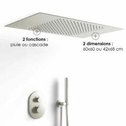 Composition De Douche Thermostatique Avec Ciel De Pluie Encastré Inox Brossé, Châtelet -Produits De Salle De Bain Soldes 2024 composition de douche thermostatique avec ciel de pluie encastre inox brosse chatelet 1