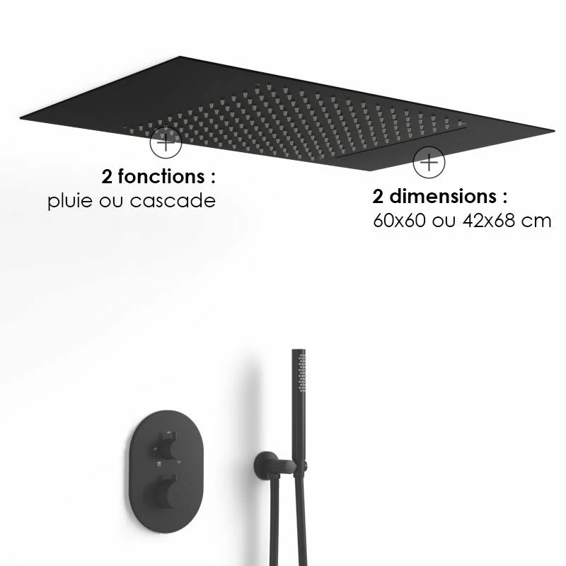 Composition De Douche Thermostatique Avec Ciel De Pluie Encastré Noir Mat, Châtelet 4 Composition De Douche Thermostatique Avec Ciel De Pluie Encastré Noir Mat, Châtelet – Image 2