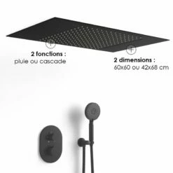 Composition De Douche Thermostatique Avec Ciel De Pluie Encastré Noir Mat, Châtelet -Produits De Salle De Bain Soldes 2024 composition de douche thermostatique avec ciel de pluie encastre noir mat chatelet 8