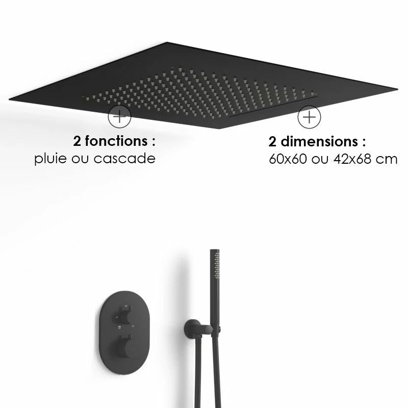 Composition De Douche Thermostatique Avec Ciel De Pluie Encastré Noir Mat, Châtelet 3 Composition De Douche Thermostatique Avec Ciel De Pluie Encastré Noir Mat, Châtelet