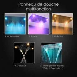 Composition De Douche Thermostatique, Ciel De Pluie 80x60 Cm Avec Chromothérapie, Colours -Produits De Salle De Bain Soldes 2024 composition de douche thermostatique ciel de pluie 80x60 cm avec chromotherapie colours 2