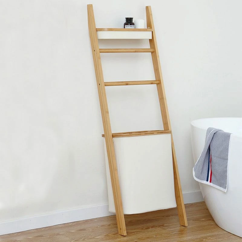 Echelle Porte-objets Avec Panier à Linge écru, Bambou 5 Echelle Porte-objets Avec Panier à Linge écru, Bambou – Image 3