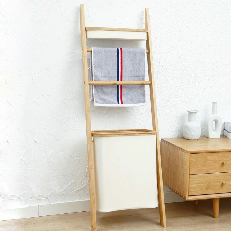 Echelle Porte-objets Avec Panier à Linge écru, Bambou 6 Echelle Porte-objets Avec Panier à Linge écru, Bambou – Image 4