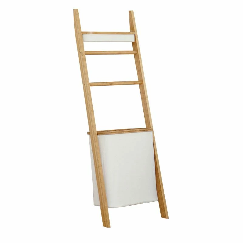 Echelle Porte-objets Avec Panier à Linge écru, Bambou 3 Echelle Porte-objets Avec Panier à Linge écru, Bambou
