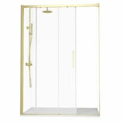 Ensemble 100 X 140 Cm Porte Coulissante, Arena, Receveur Composite Et Colonne Doré Brossé, Châtelet