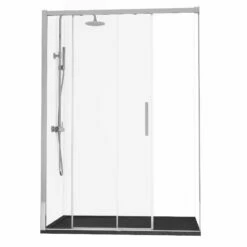 Ensemble 100 X 140 Cm Porte Coulissante, Arena, Receveur Composite Noir Et Colonne Chrome, Châtelet