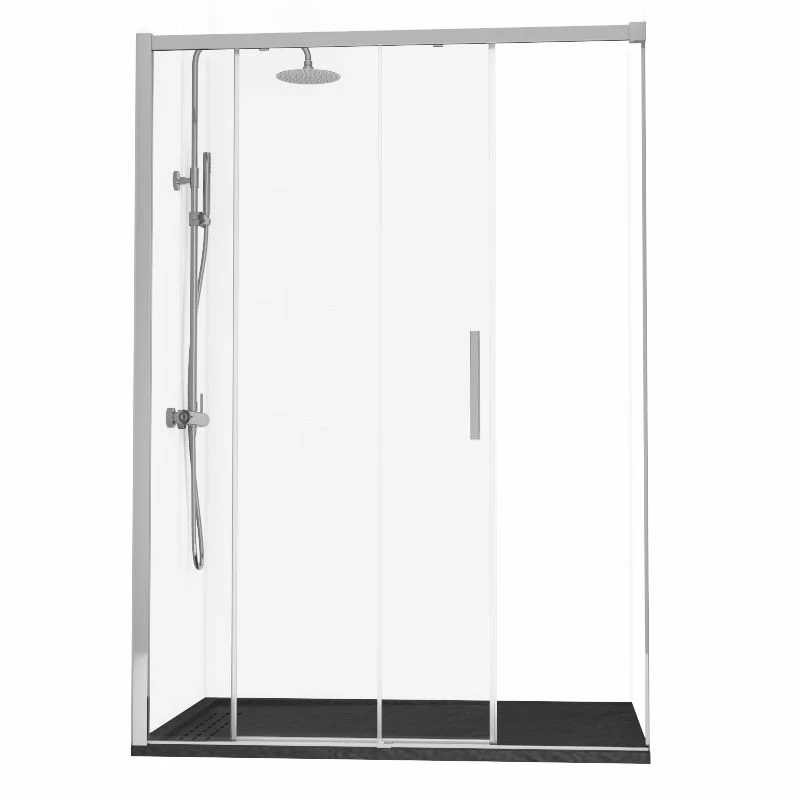 Ensemble 100 X 140 Cm Porte Coulissante, Arena, Receveur Composite Noir Et Colonne Chrome, Châtelet 3 Ensemble 100 X 140 Cm Porte Coulissante, Arena, Receveur Composite Noir Et Colonne Chrome, Châtelet