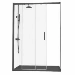 Ensemble 100 X 140 Cm Porte Coulissante, Arena, Receveur Composite Noir Et Colonne Noir, Châtelet