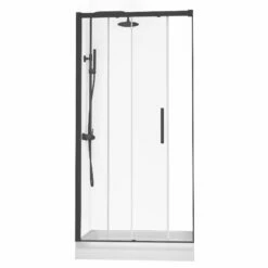 Ensemble 100x80 Ou 120x80 Cm Porte Coulissante, Arena, Receveur Acrylique Surélevé Et Colonne Noir, Châtelet