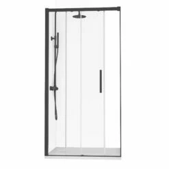 Ensemble Thermostatique 100x90 Cm Porte Coulissante, Arena, Receveur Acrylique Et Colonne Noir, Châtelet