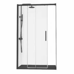 Ensemble 80 Ou 90 X 120 Cm Porte Coulissante, Arena, Receveur Composite Noir Et Colonne Noir, Châtelet