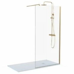 Ensemble 80 Ou 90 X 160 Cm Paroi Fixe, Altea, Receveur Composite Et Colonne Doré Brossé, Châtelet