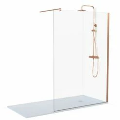 Ensemble 90 X 200 Cm Paroi Fixe, Altea, Receveur Composite Et Colonne Doré Rose Brossé, Châtelet