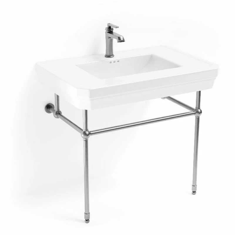 Lavabo Console Simple, 1 Trou, Pieds Argent, 81 Cm, 1920 3 Lavabo Console Simple, 1 Trou, Pieds Argent, 81 Cm, 1920