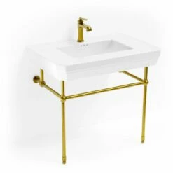 Lavabo Console Simple, 1 Trou, Pieds Doré Brossé, 81 Cm, 1920