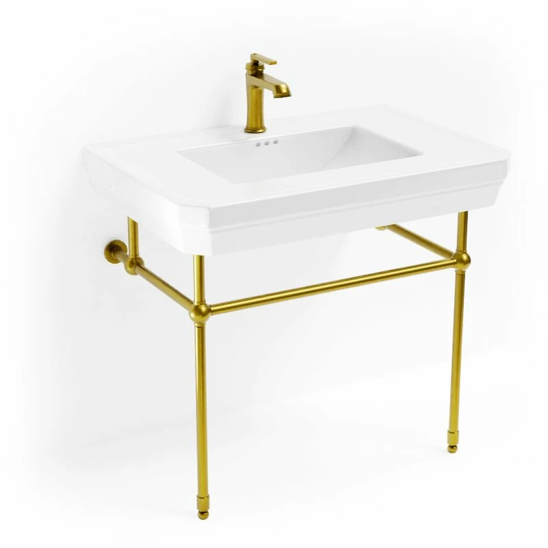 Lavabo Console Simple, 1 Trou, Pieds Doré Brossé, 81 Cm, 1920 3 Lavabo Console Simple, 1 Trou, Pieds Doré Brossé, 81 Cm, 1920