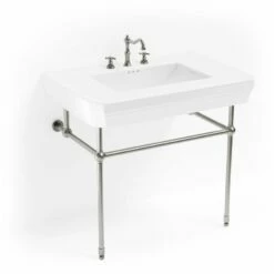 Lavabo Console Simple, 3 Trous, Pieds Argent, 81 Cm, 1920