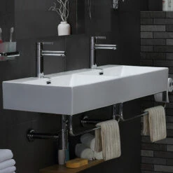 Lavabo Double Suspendu, Avec Porte-serviettes, 120x42 Cm, Vera Square -Produits De Salle De Bain Soldes 2024 lavabo double suspendu avec porte serviettes 120x42 cm vera square 2