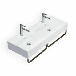 Lavabo Double Suspendu, Avec Porte-serviettes, 120x42 Cm, Vera Square