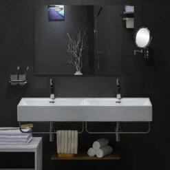 Lavabo Double Suspendu, Avec Porte-serviettes, 120x42 Cm, Vera Square -Produits De Salle De Bain Soldes 2024 lavabo double suspendu avec porte serviettes 120x42 cm vera square 3