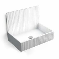 Lavabo Sur Pieds à Poser 60x38 Cm, Aspect Béton Blanc, Roneo