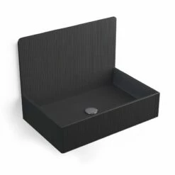 Lavabo Sur Pieds à Poser 60x38 Cm, Aspect Béton Noir, Roneo