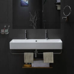 Lavabo Double Suspendu, Avec Porte-serviettes, 110x41,5 Cm, Vera -Produits De Salle De Bain Soldes 2024 lavabo suspendu 2 robinets avec porte serviettes 110x415 cm vera 3