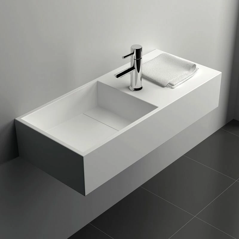Lavabo Suspendu 75X32.5 Cm, Matière Composite Minéral 4 Lavabo Suspendu 75X32.5 Cm, Matière Composite Minéral – Image 2