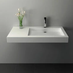 Lavabo Suspendu 81 X 45,5 Cm, Droite Ou Gauche, Matière Composite, Mineral -Produits De Salle De Bain Soldes 2024 lavabo suspendu 81 x 455 cm droite ou gauche matiere composite mineral 3